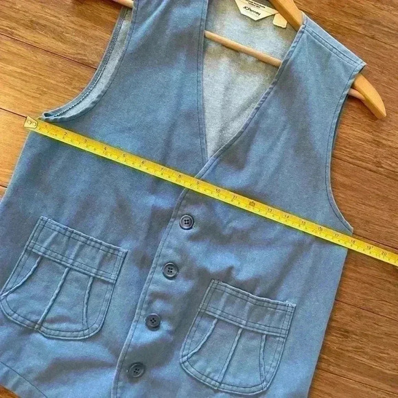 Vintage JC Penney Fashions Men’s Denim Vest Pockets Button Up Blue - Picture 6 of 7